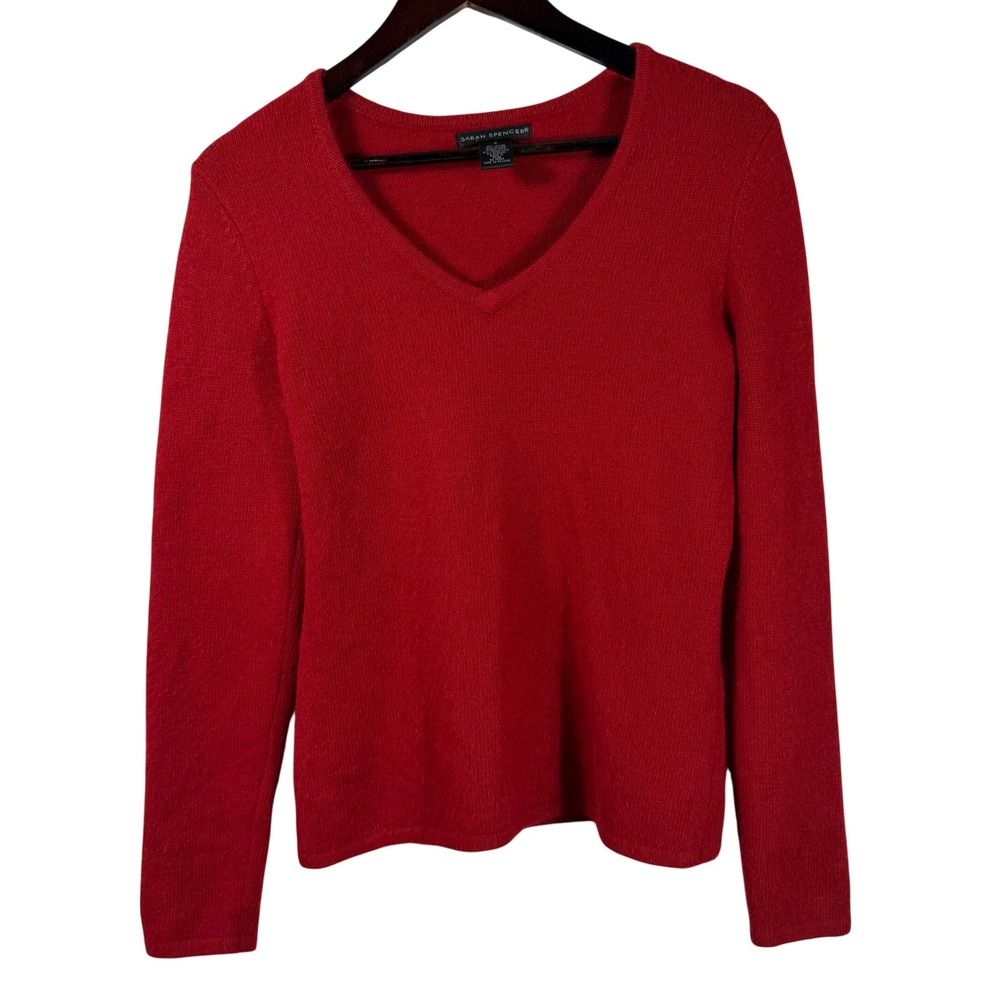 Sarah Spencer Red‎ Angora Blend V-Neck Sweater Long Sleeve Women's Small